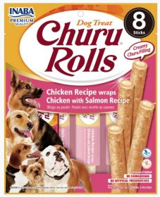 Inaba Churu Rolls Dog Treat Chicken Recipe wraps Chicken with Salmon Recipe