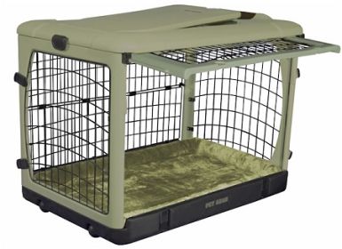 Deluxe Steel Dog Crate with Bolster Pad  - Medium/Sage