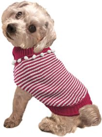 Fashion Pet Pom Pom Stripe Dog Sweater Raspberry (Size: X-Small)