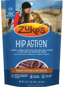 Zukes Hip Action Dog Treats - Peanut Butter & Oats Recipe (Size: 1 lb)