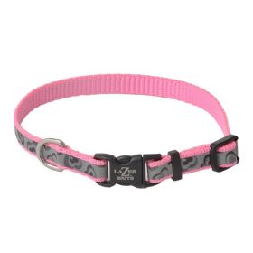 Lazer Brite Pink Hearts Reflective Adjustable Dog Collar (Size: 8"-12" Long x 3/8" Wide)