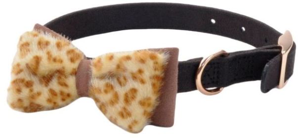 Coastal Pet Accent Microfiber Dog Collar Mod Black with Leopard Bow 5/8" Wide (Size: Medium)
