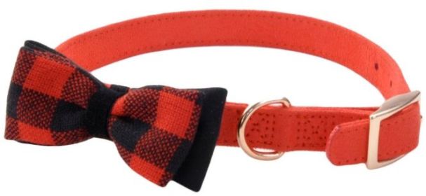 Coastal Pet Accent Microfiber Dog Collar Retro Red with Plaid Bow 5/8" Wide (Size: Medium)