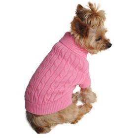 Combed Cotton Cable Knit Dog Sweater - Candy Pink (Option: XX-Small)