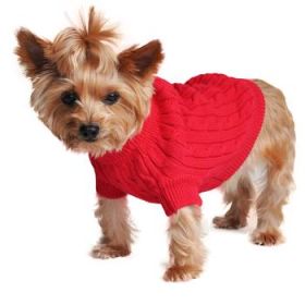 Combed Cotton Cable Knit Dog Sweater - Fiery Red (Option: XX-Small)