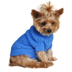Combed Cotton Cable Knit Dog Sweater - Riverside Blue (Option: XX-Small)