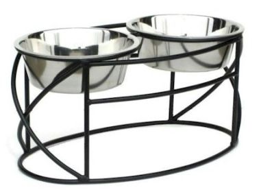 Oval Cross Double Raised Feeder (Size: Large/Black)