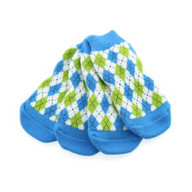 Non-Skid Dog Socks - Blue and Green Argyle (Option: Large)
