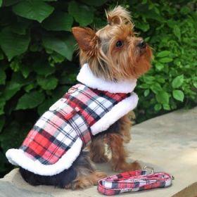Sherpa-Lined Dog Harness Coat - Red & White Plaid (Option: X-Small)