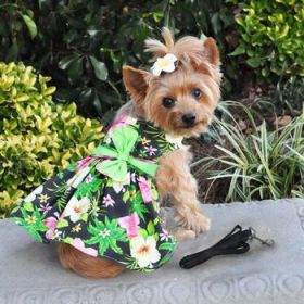 Twilight Black Hawaiian Hibiscus Dog Dress with Leash (Option: X-Small)