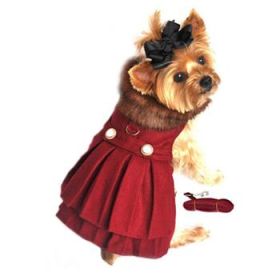 Wool Fur-Trimmed Dog Harness Coat - Burgundy (Option: X-Small)