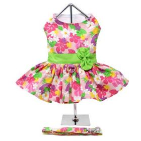 Pink Hawaiian Floral Dog Harness Dress with Matching Leash (Option: X-Small)