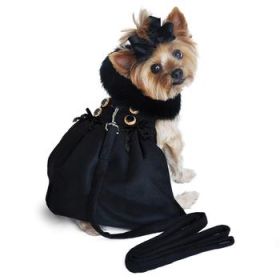 Wool Fur-Trimmed Dog Harness Coat - Black (Option: X-Small)