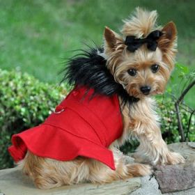 Wool Fur-Trimmed Dog Harness Coat - Red (Option: X-Small)