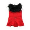 Wool Fur-Trimmed Dog Harness Coat - Red